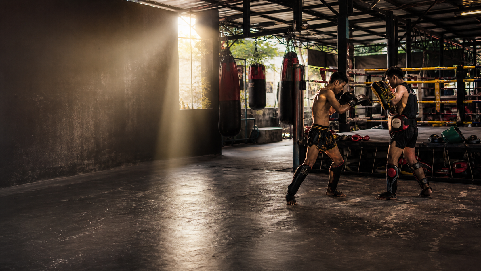 Muay Thai boxing gym training atmosphere